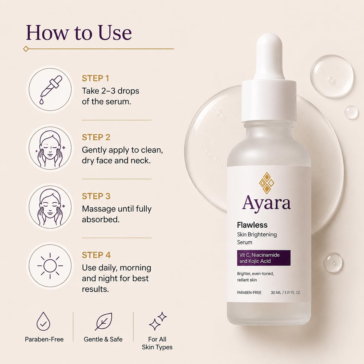 Ayara Flawless Face Serum | 5% Niacinamide with Kojic Acid | 30 ml