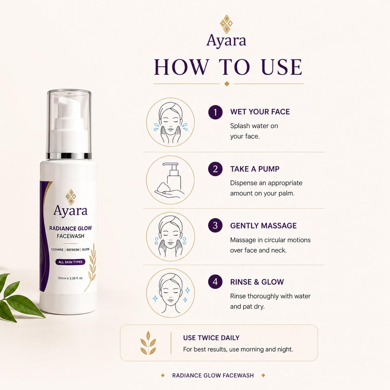 Ayara Radiance Glow Face Wash | Daily Facial Cleanser | All Skin Types | 100 ml