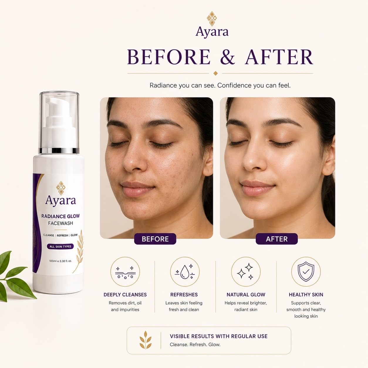 Ayara Radiance Glow Face Wash | Daily Facial Cleanser | All Skin Types | 100 ml