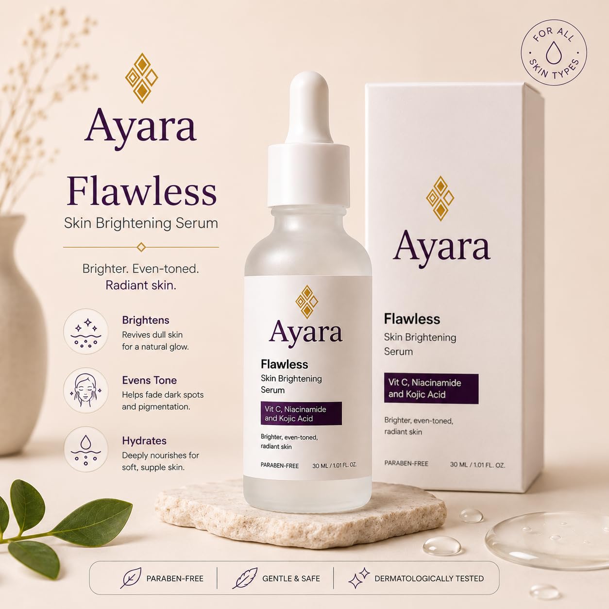 Ayara Flawless Face Serum | 5% Niacinamide with Kojic Acid | 30 ml