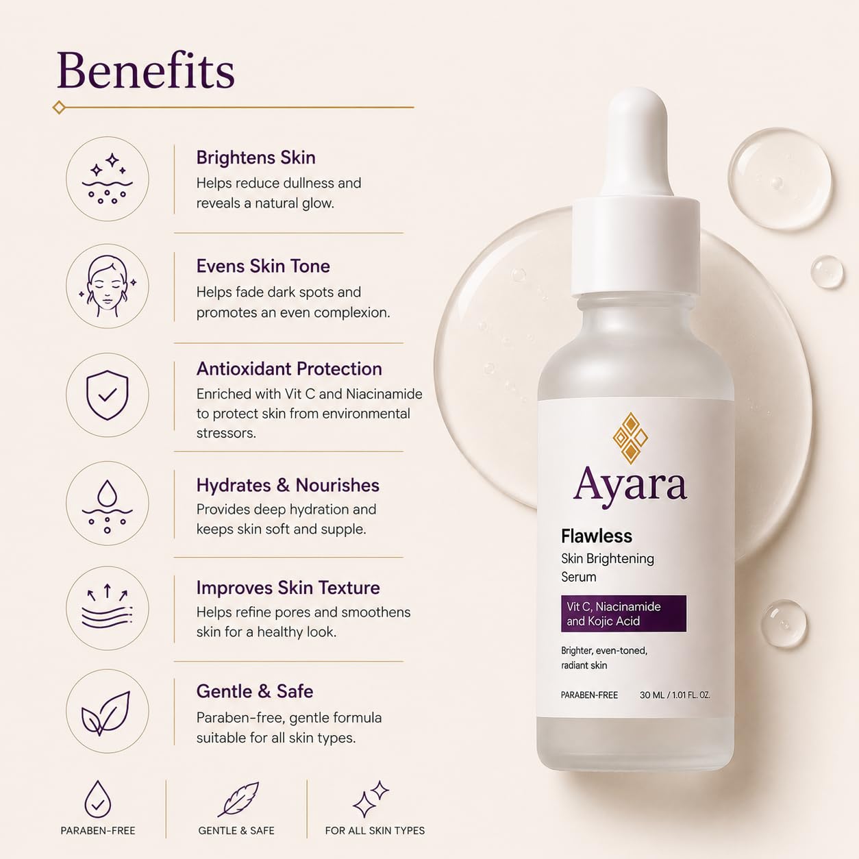 Ayara Flawless Face Serum | 5% Niacinamide with Kojic Acid | 30 ml
