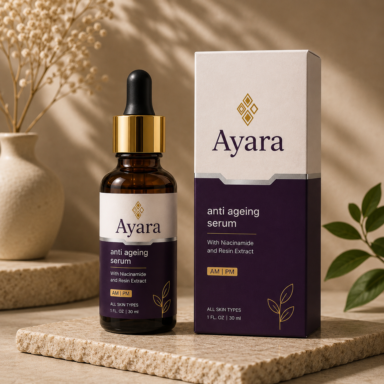 Ayara Anti Ageing Face Serum | Niacinamide & Resin Extract | AM & PM | 30 ml