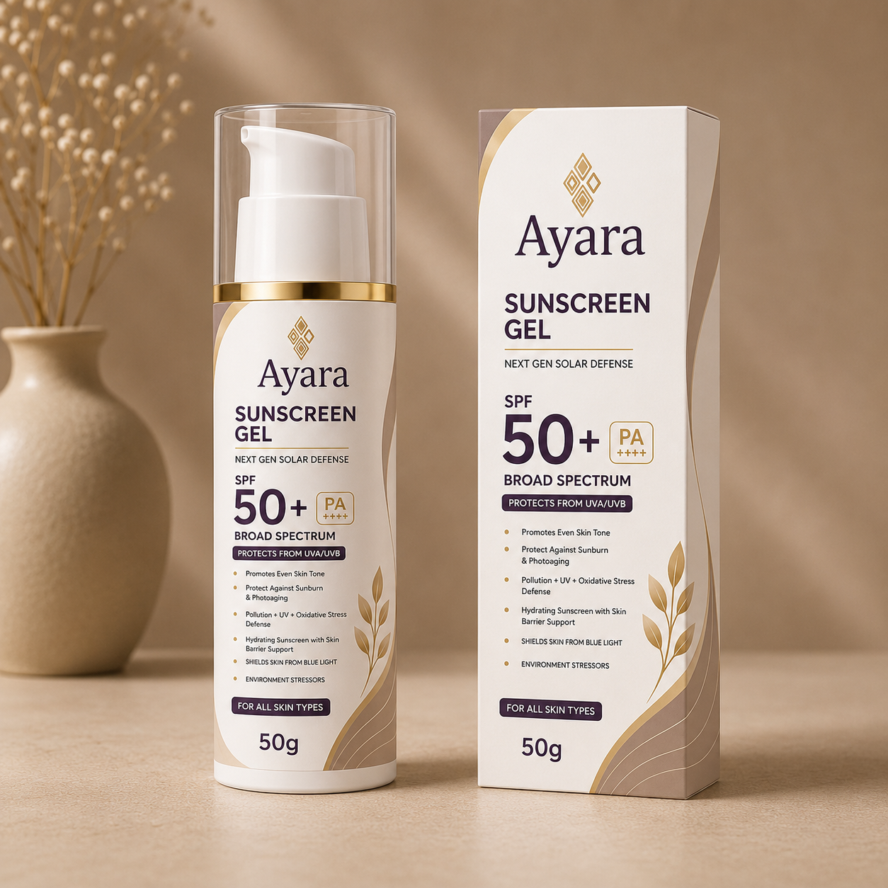 Ayara Sunscreen Gel SPF 50+ PA++++ | Broad Spectrum | 50 g